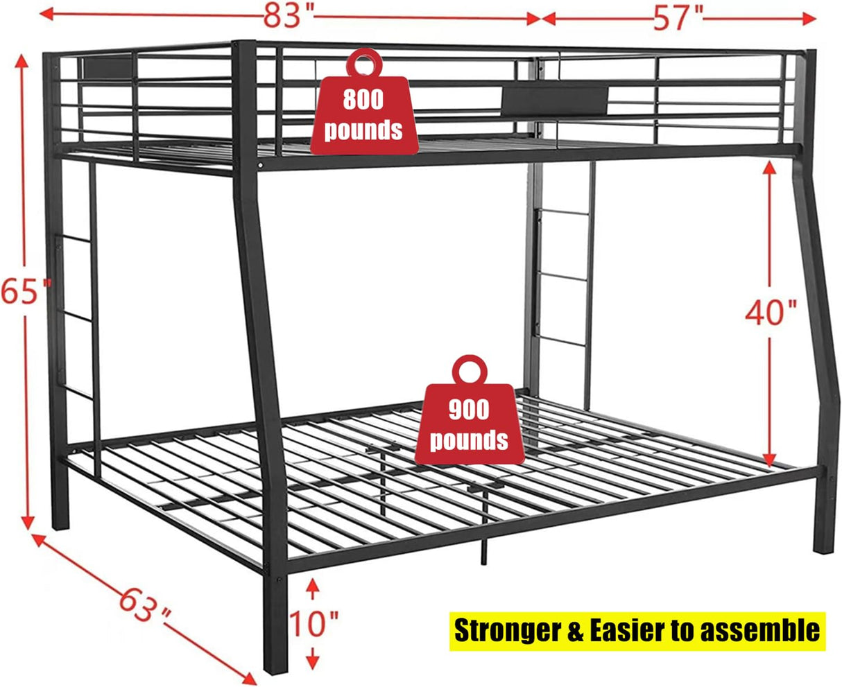 TSAMPA Latest Upgraded and Stronger Heavy Duty Metal Steel Bunk Bed Full XL Over Queen Size, More Stable More Rust-Proof Bunk Queen Bed with Thickened Legs (Easier Assembly) (Full XL Over Queen) TSAMPA