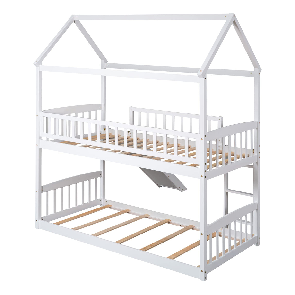 Harper & Bright Designs Kids House Bunk Beds with Slide, Wooden Twin Over Twin Bunk Bed Frame with Ladder, Guardrails, Bunk House Bed for Kids, Teens, No Box Spring Needed Harper & Bright Designs
