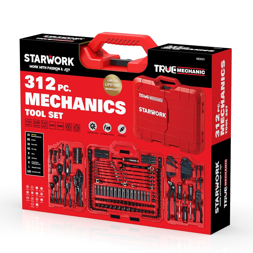 STARWORK TRUE MECHANIC™ 312-Piece Mechanics Tool Set and Socket Set, Professional, SAE/Metric STARWORK