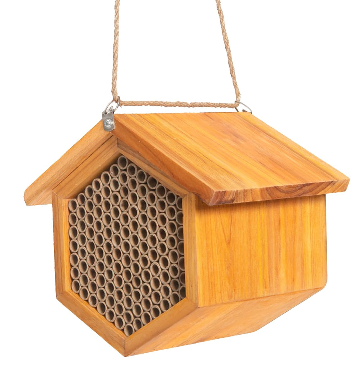 Mason Bee House Wax Coated Bee House,Carpenter Bee Hotel for The Garden,Pollinator House Waterproof, Natural Handmade Wooden Mason Bee Hotel for Pollinating Bees Garden Supplies,Attracts Peaceful Bee POLLIBEE