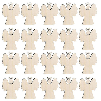 Amosfun 20Pcs Wooden Angel Shaped Pendants DIY Christmas Hanging Ornaments for Xmas Tree