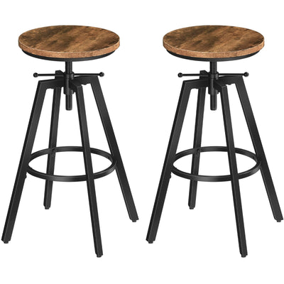 MAHANCRIS Bar Stools, Round Bar Chairs with Sturdy Metal Frame, Set of 2 Industrial Bar Stools, Height Adjustable, Kitchen Breakfast Bar Stools, for Bar, Dining Room, Rustic Brown and Black BAHR0701