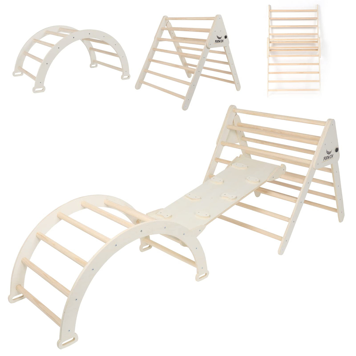 FOOWIN Pikler Triangle Set Climber 8 in 1,Toddler Climbing Toys with Ramp & Arch & Mat Montessori Climbing Set,Wooden Climbing Toys with Ramp for Kids FOOWIN