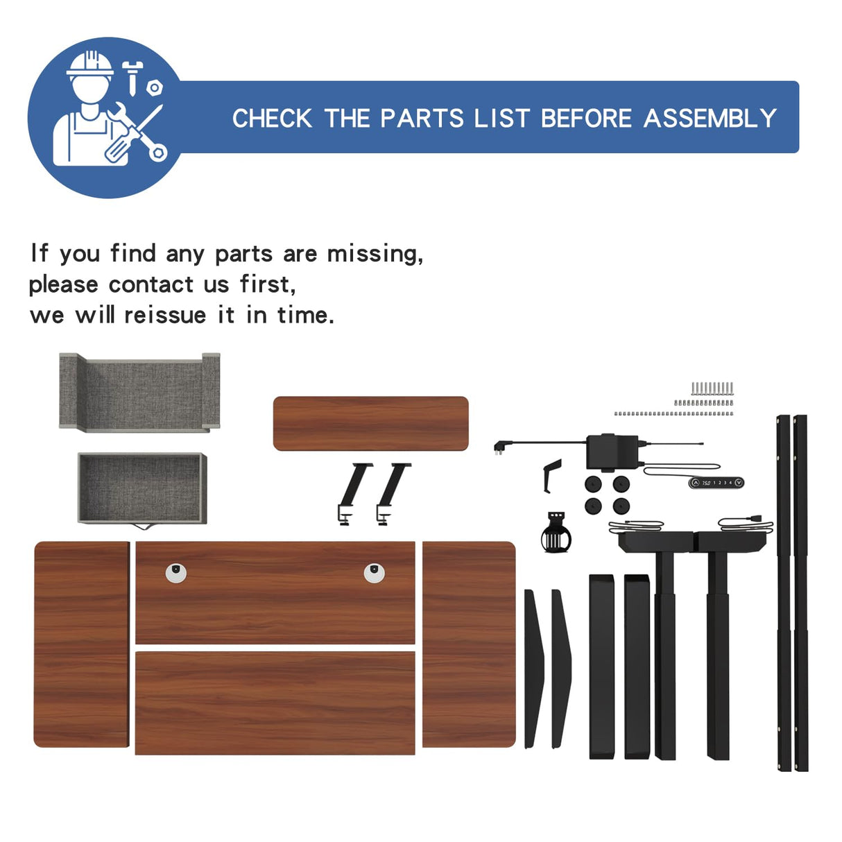 bilbil Electric Standing Desk with Drawer, 55x30 Inches Adjustable Height Sit Stand Up Desk with Storage Shelf, Home Office Desk Computer Workstation with Dark Walnut Top/Black Frame bilbil