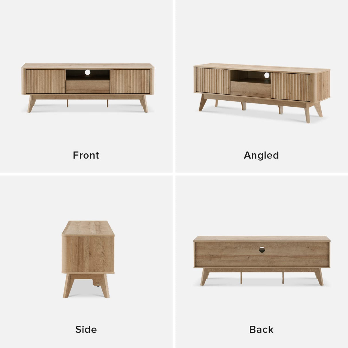 mopio Brooklyn Mid-Century Modern TV Stand, for TVs up to 50” Waveform Panel, Sleek Curved Profile with Adjustable Shelf and Sturdy Box Frame Leg (Golden Oak, 57") mopio