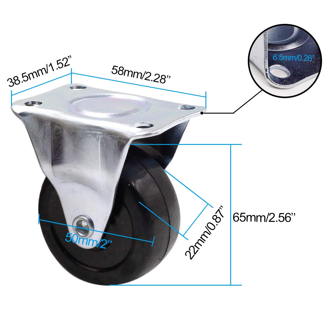 Luomorgo 4Pcs Casters Heavy Duty 2 inch Rubber Black Caster Wheels with Rigid Fixed Non-Swivel Top Plate for Furniture Luomorgo