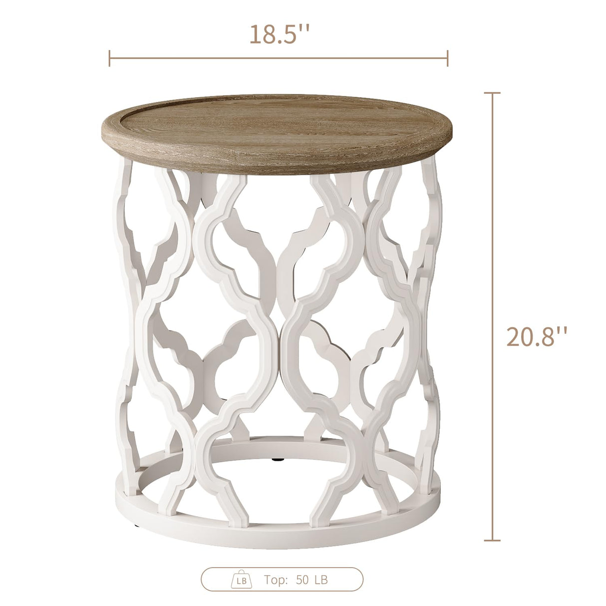 karlott Farmhouse End Table, 18.5'' French Country Round Side Table, Distressed Tray Top Side Table with Curved Motif Frame Base for Boho, End Tables Living Room, Bedroom, Small Space, Easy Assembly karlott