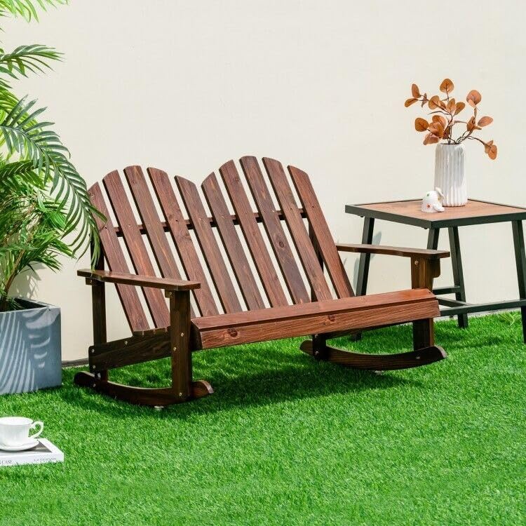 VcJta Natural Fir Wood Ergonomic Rocking Chair for Two - Stylish Outdoor Armchair Bench Generic