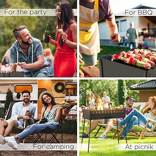 Charcoal Grill for 12 Skewers - Portable Barbecue Camp Grills - Mangal Schaschlik Foldable Metal Mangal - Kebab Shish BBQ for EDC Picnic Outdoor Cooking Camping Hiking NB12 MHH
