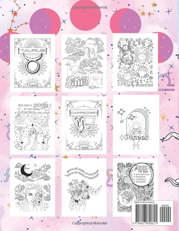 Zodiac Adult Coloring Book: Astrology Coloring book for adults with Cosmic Constellations, traits, elements, planets, celestial designs of each sign Majosta