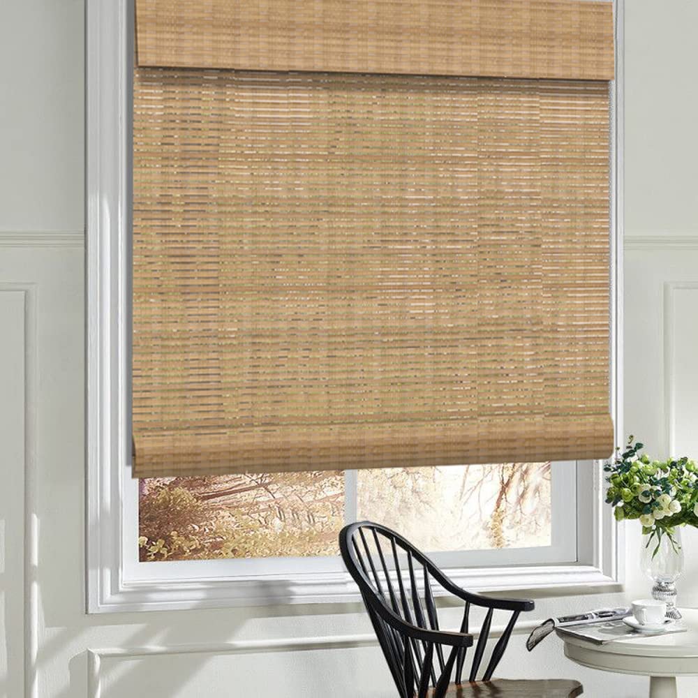 LANTIME Wood Window Blinds Shades, Lined Blackout Bamboo Roller Shades, Easy Installation for Home and Garden, Pattern 1 LANTIME