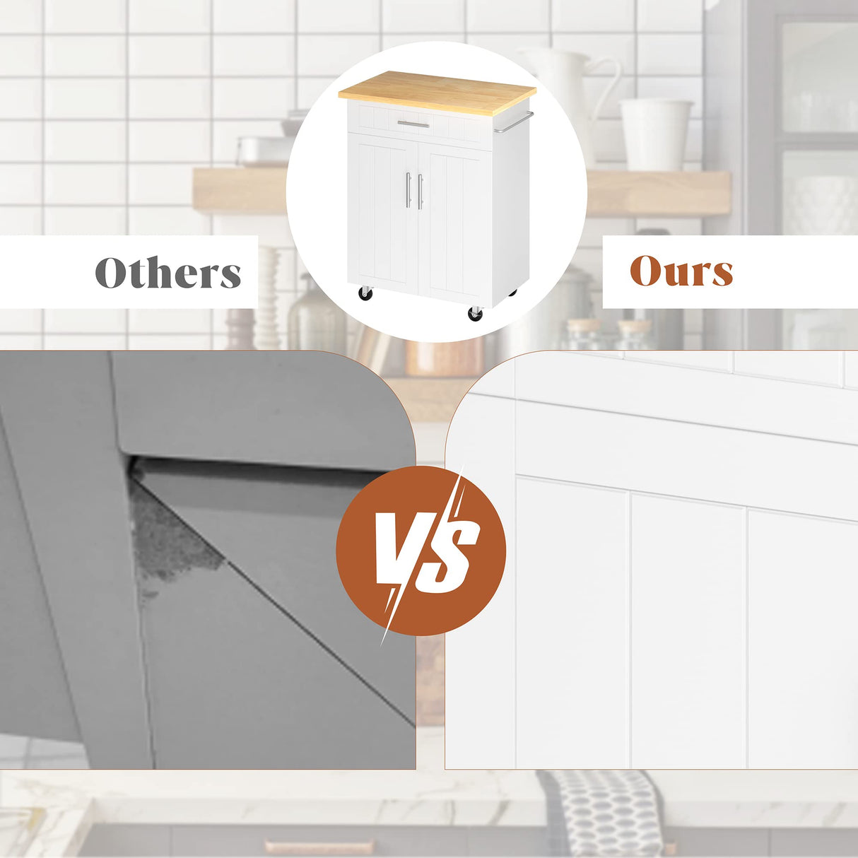 JY QAQA 26" Kitchen Island on Wheels with Storage Cabinet Kitchen Cart Cabinet with Shelves, Cart Handle for Towel Rack or Free Mobility, Portable Islands for Kitchen,White JY QAQA PET