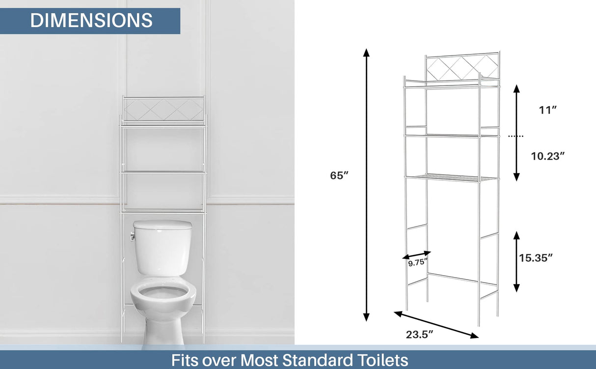 J&V TEXTILES 3-Shelf Bathroom Organizer Over The Toilet, Bathroom Spacesaver (Silver) J&V TEXTILES