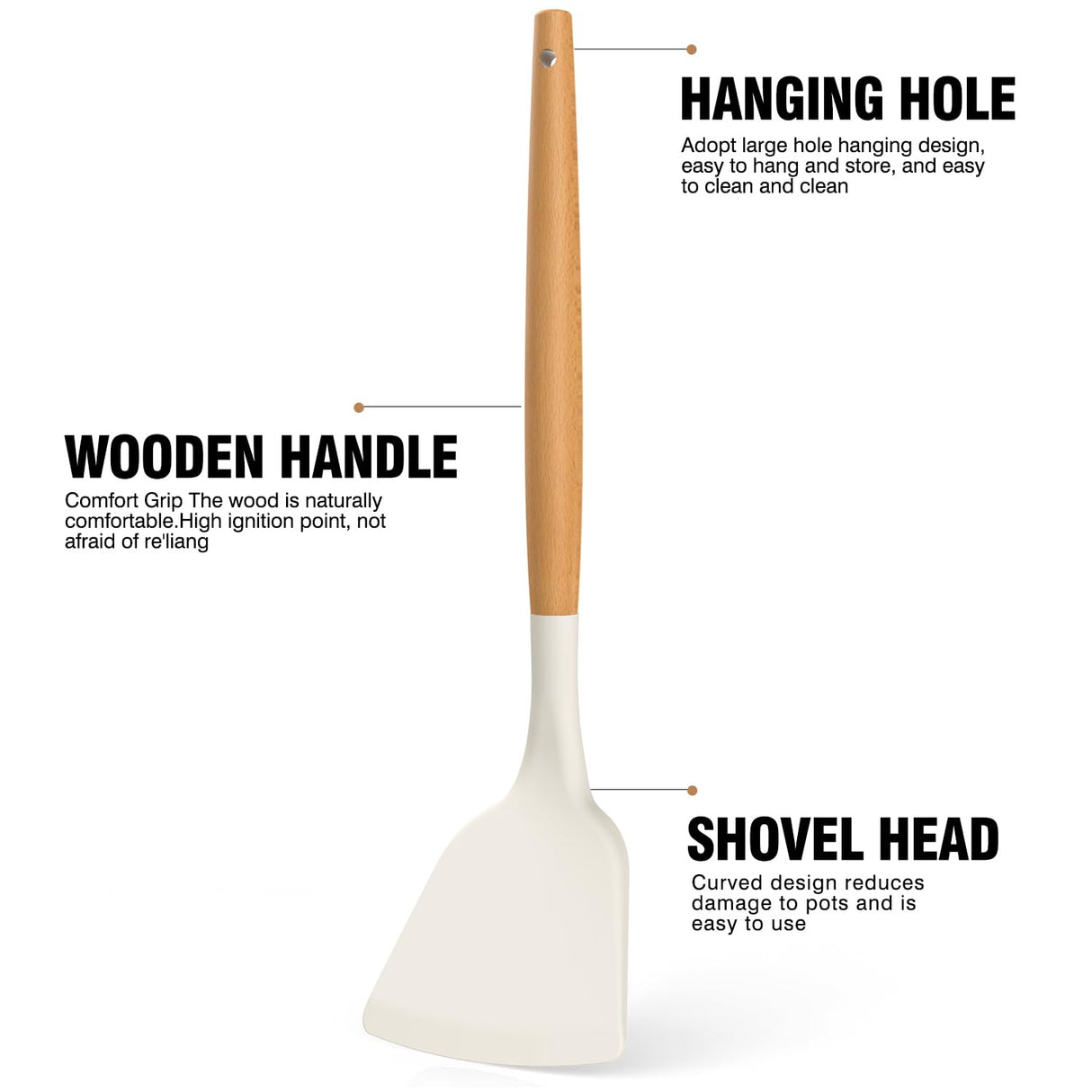 Silicone Cooking Utensils Set - Silicone Kitchen Utensils for Cooking Wooden Handles, 446°F Heat Resistant Kitchen Utensil Spatula Sets w Holder, Gadgets for Non-Stick Cookware BPA FREE (Cream White) AVGPD