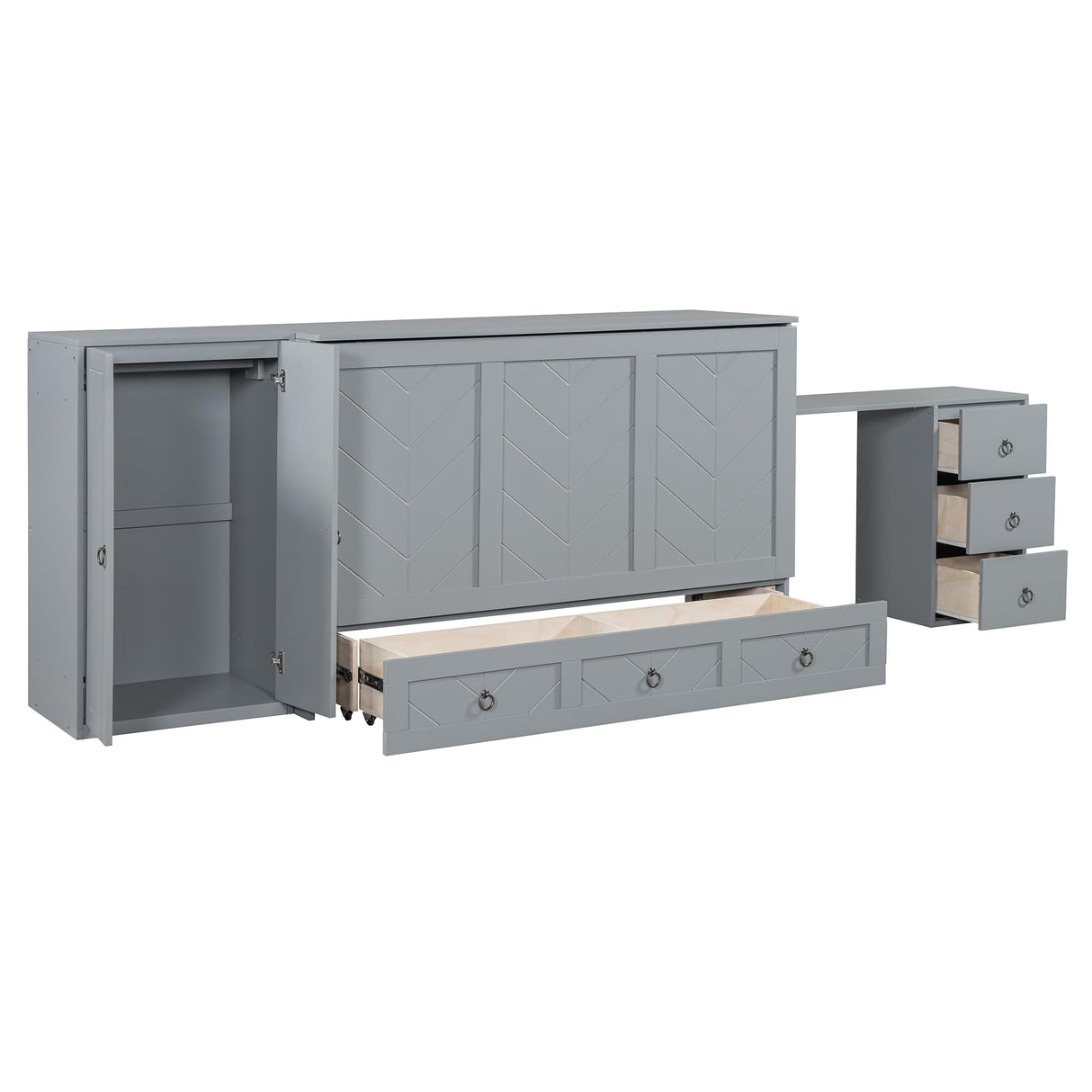 Harper & Bright Designs Queen Size Murphy Bed with Desk, Wooden Queen Murphy Bed with USB Port, Large Drawer and Wardrobe, Gray Harper & Bright Designs