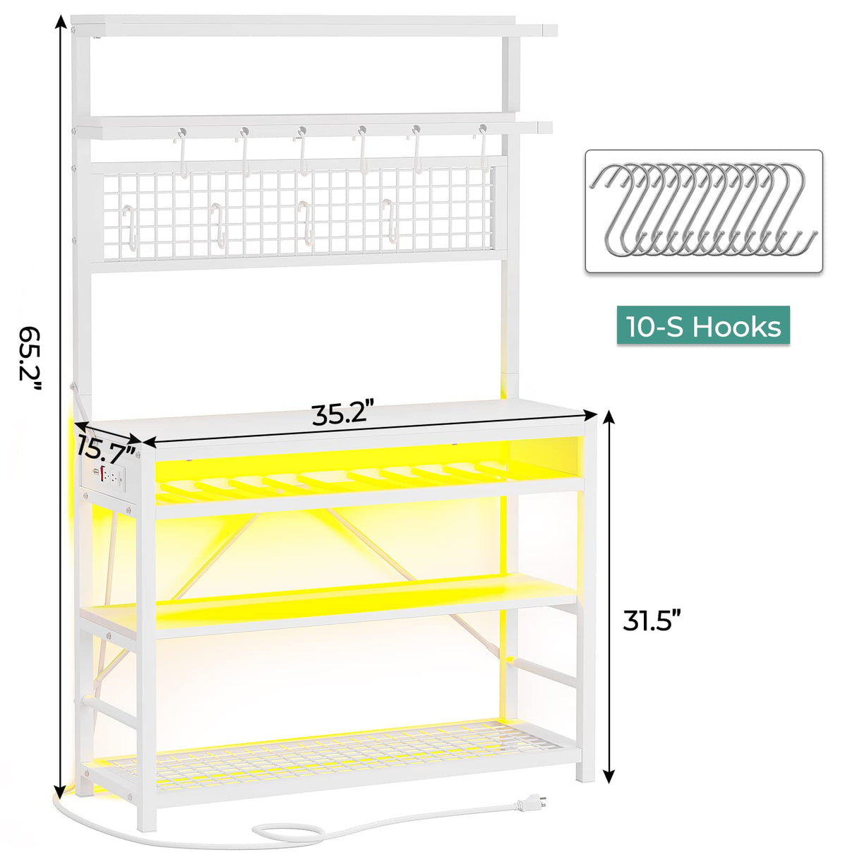 Itaar 6-Tier Bakers Rack with Power Outlet, LED Lights & Wine Rack – White Coffee Bar & Microwave Stand Itaar