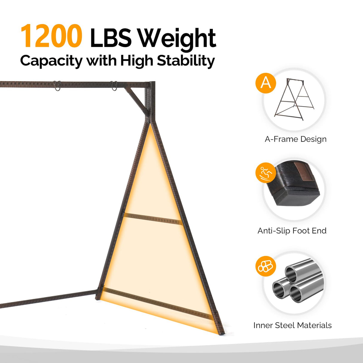 VINGLI Upgraded 7 FT Rattan Porch Swing Frame, Heavy Duty 1200 LBS Weight Capacity Swing Stand for Outdoors, Brown VINGLI