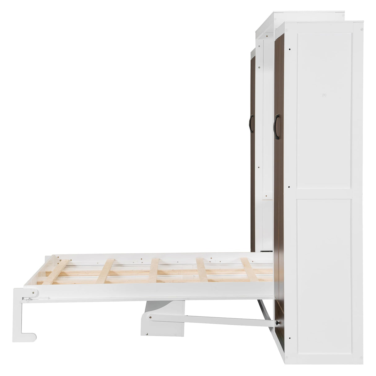 Flieks Queen Size Murphy Bed, Wooden Queen Wall Bed with Closet, Drawers and Desk, White Flieks
