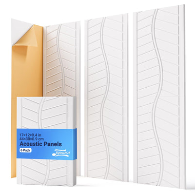 Topnaca Sound Proof Panels for Walls, 17"×11"×0.4" Self Adhesive Soundproof Wall Panels, 6 Pack High Density Sound Proofing Panels for Walls for Recording Studio Home Offices (White)