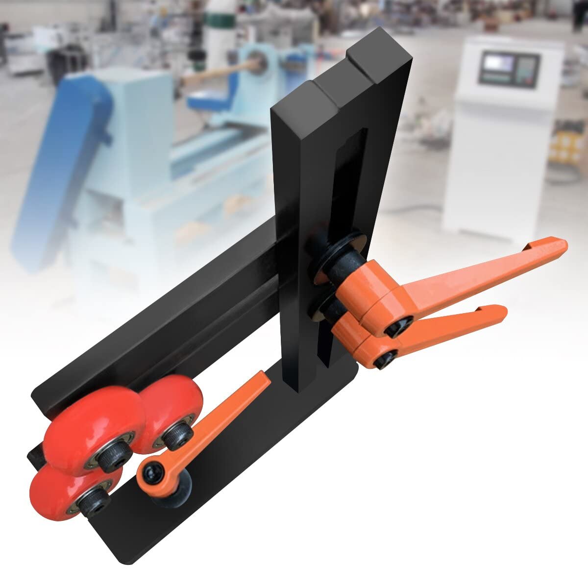 Wood Lathe Steady Rest,Stable L Shaped Woodworking Lathe Center with 3 Fixed Wheels Adjustable Wheel Position for Woodworking Lathes Up to 12 Inches Feleolibe