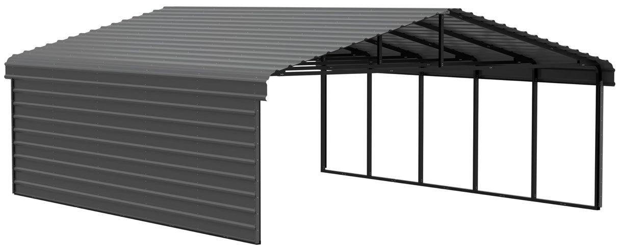 Arrow Carports Galvanized Steel Carport, with 1-Sided Enclosure, Compact Car Metal Carport Kit, 20' x 24' x 7', Charcoal Arrow