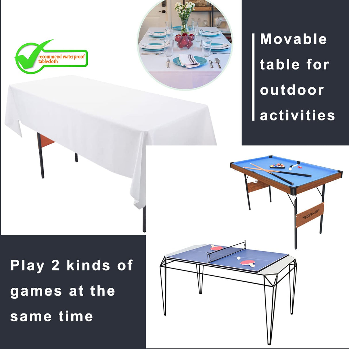 DRM 55Inch Multi Function 3 in 1 Combo Game Table, Folding Pool Table/Billiard Table, Hockey Table, Table Tennis Table with ALL Accessories DRM