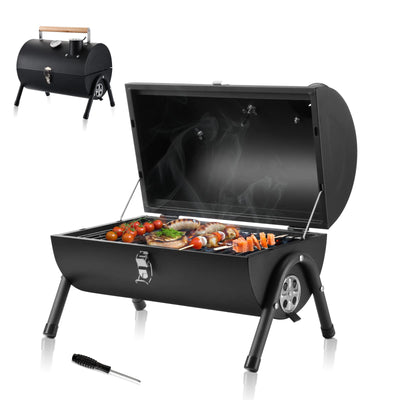 HaSteeL Portable Charcoal Grill, Small Folding Outdoor Grill, Mini Black Barbecue Grill with Thermometer, Compact Tabletop BBQ Grill for Camping Picnic Backyard Patio, 116 Square Inches & Screwdriver