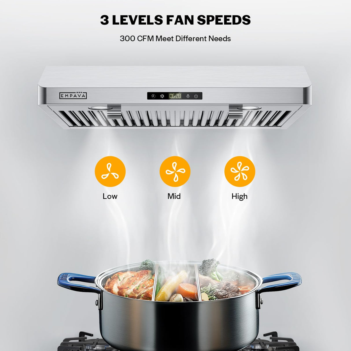 Empava Ductless/Ducted Range Hood Under Cabinet 30 Inch, Touch Control, 300 CFM Plug in, Stainless Steel Empava