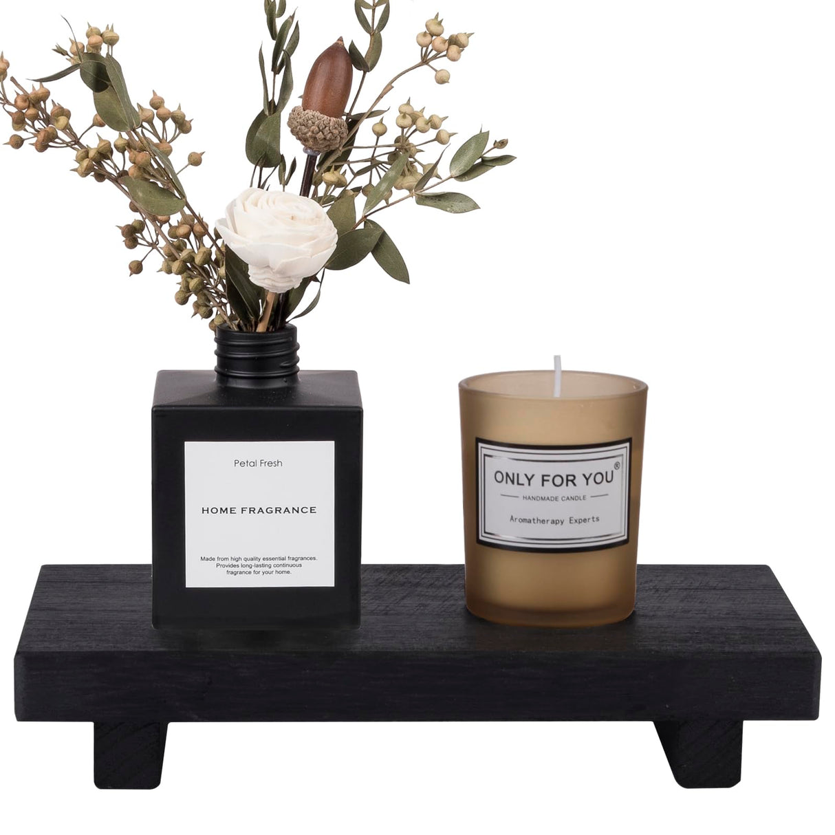 Small Wood Tray Pedestal Stand Farmhouse Bathroom Decor Decorative Wooden Riser Kitchen Soap Dish Holder for Vanity, Counter, Sink, Black zoocatia