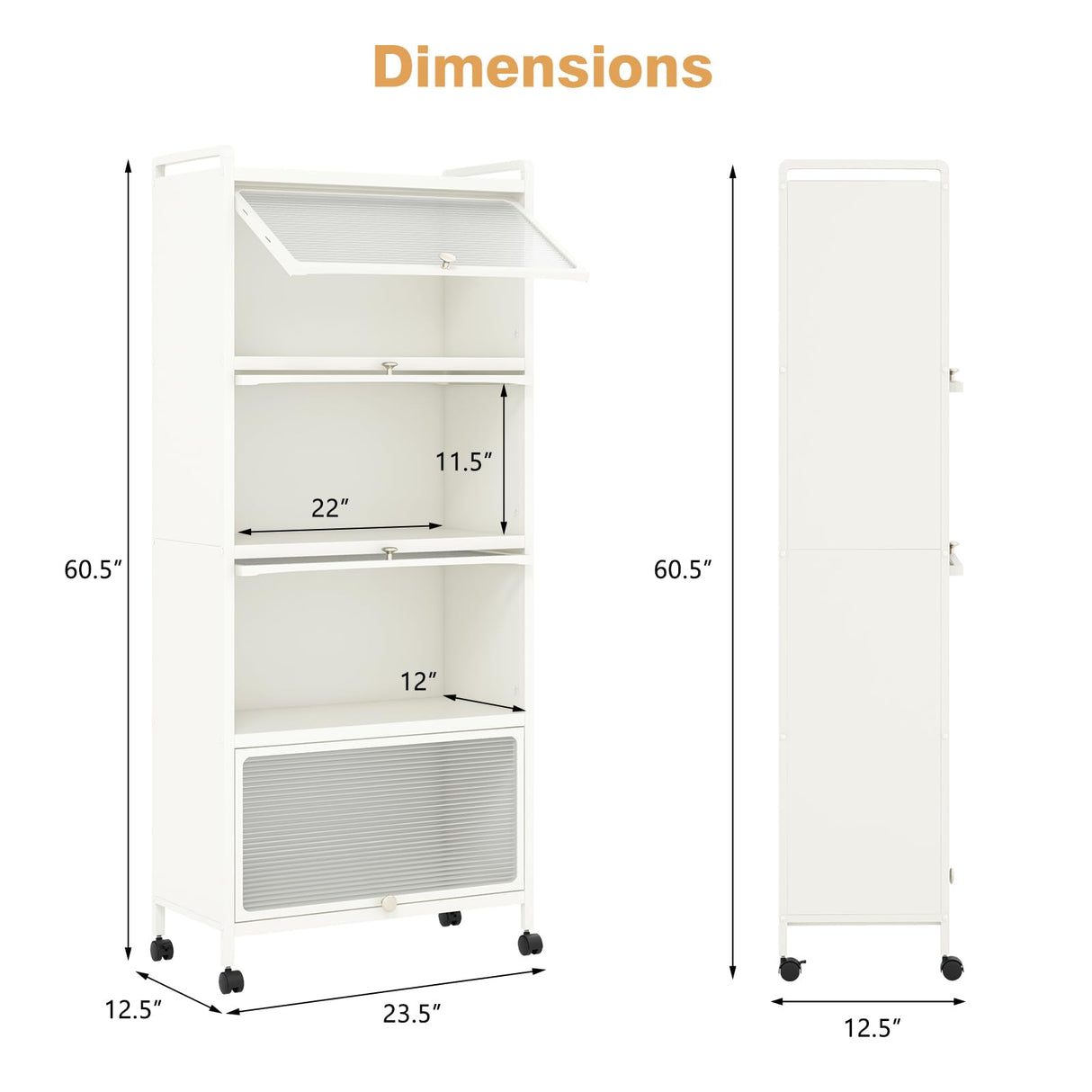 Giantex 5-Tier Kitchen Storage Cabinet, Mobile Microwave Stand with Flip-up PC Doors, Freestanding Kitchen Bakers Rack with 4 Rolling Casters, for Dining Room, Living Room and Study (White) Giantex