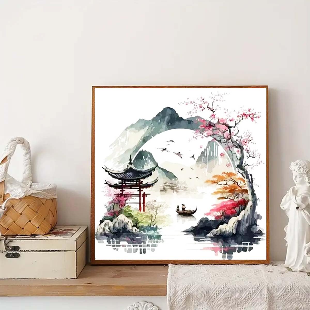 GEMFAMILY Diamond Painting Kits for Adults Beginner,5D Diamond Art Kits for Courtyard Under The Cherry Blossom, DIY Full Drill Landscape Diamond Dot Gem Art Kits for Home Decor 13.8 x 13.8 Inch GEMFAMILY