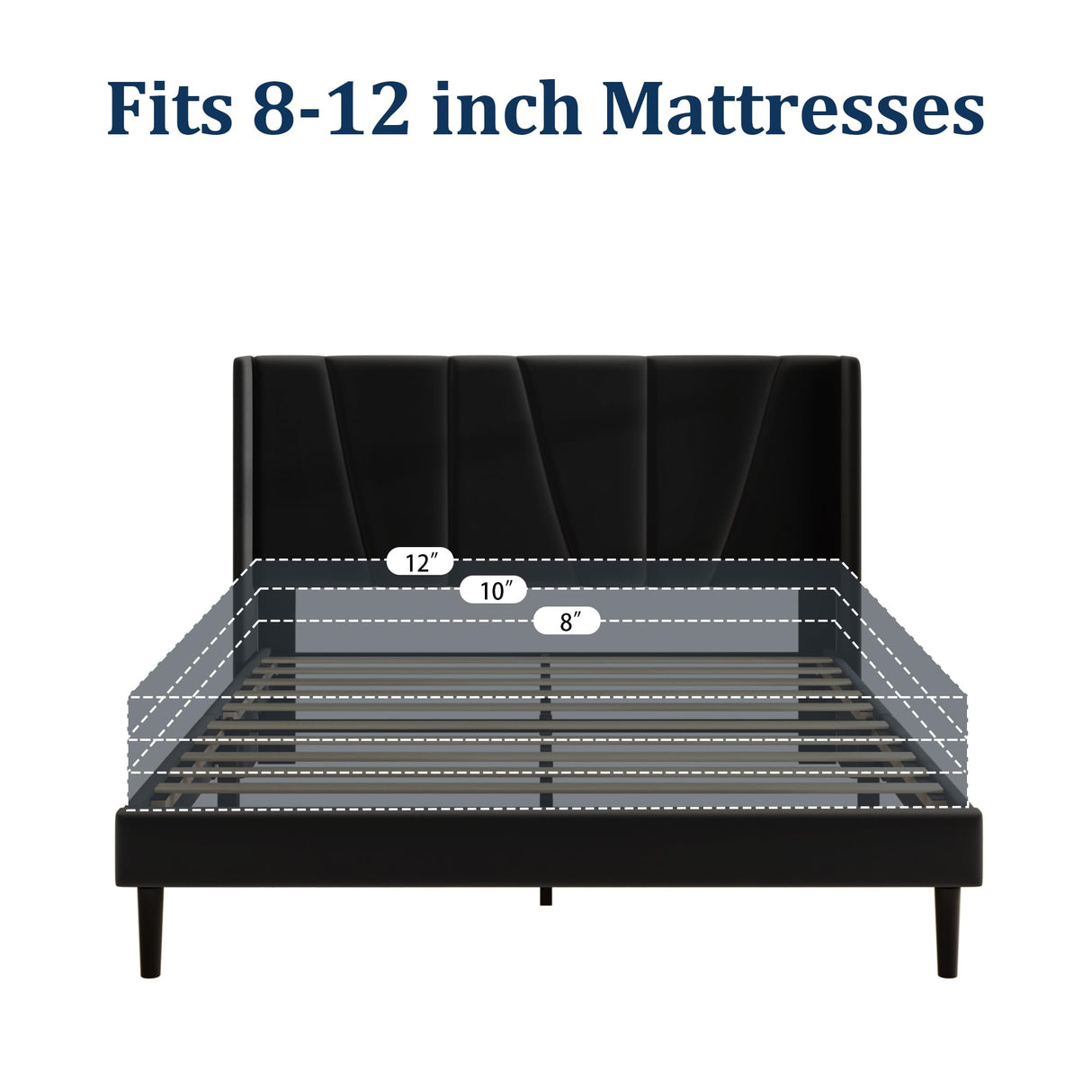 Queen Bed Frame with Headboard and Wingback, Velvet Upholstered Platform Bed, Mattress Foundation with Wooden Slat Support, No Box Spring Needed, Easy Assembly, Noise Free, Black Sismplly