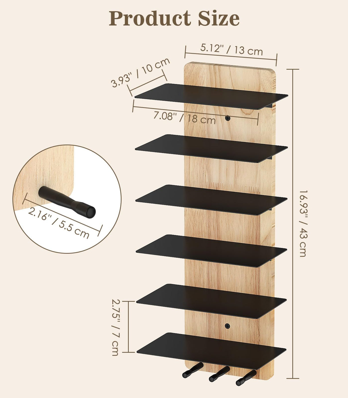 MoKo Sunglass Organizer Storage Rack, 6 Tiers Rustic Wood Sunglasses Display Rack with 3 Hooks, Wall Mounted Sunglass Storage for Entryway Living Room Bedroom, Wood + Black MoKo