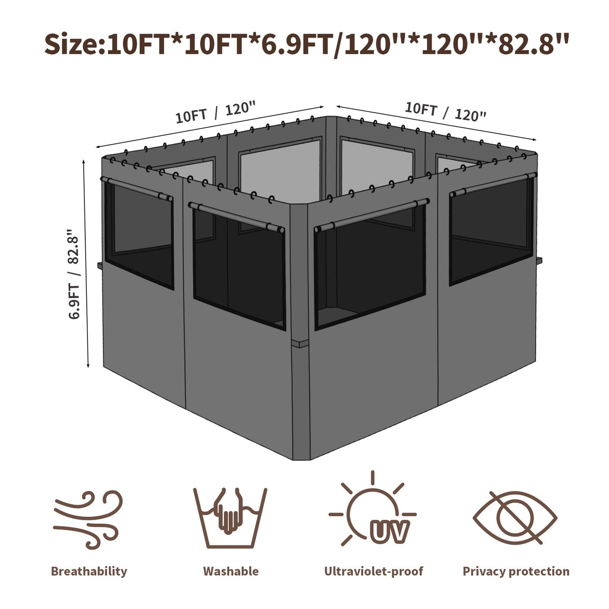 homegroove Gazebo Universal Replacement Privacy Curtain, 10'x10' Gazebo Curtains Outdoor Waterproof, 4-Panels Sidewall Curtains with Zipper and Mesh Windows for Backyard, Garden, Yard homegroove