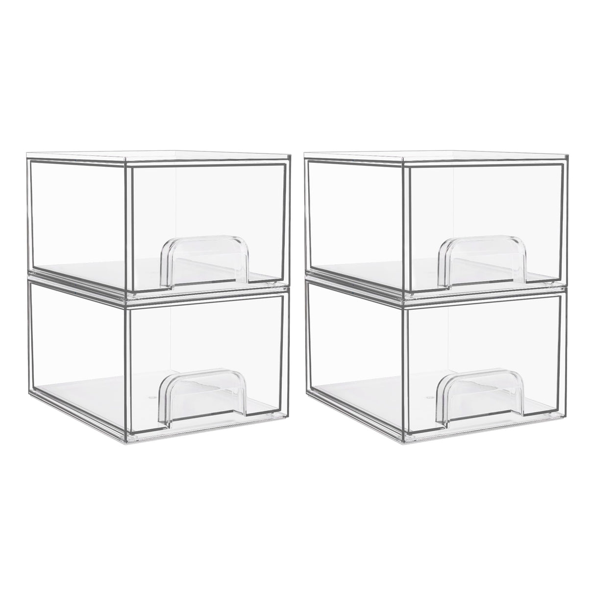 Vtopmart 4 Pack Clear Stackable Storage Drawers, 4.4'' Tall Acrylic Bathroom Makeup Organizer,Plastic Storage Bins For Vanity, Undersink, Kitchen Cabinets, Pantry, Home Organization Vtopmart