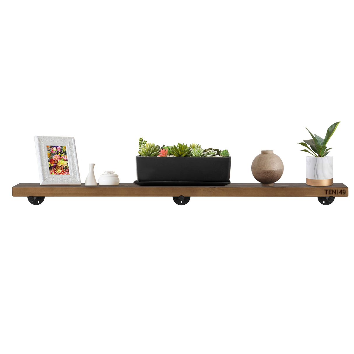 TEN49 Real Wood Rustic Floating Shelves - 60x12 Extra Large Wooden Pipe Shelving for Wall - Wall Shelf For Fireplace Mantel, Bedroom, Living Room, Kitchen, Laundry - Dark Espresso Color - Set of 1 TEN49