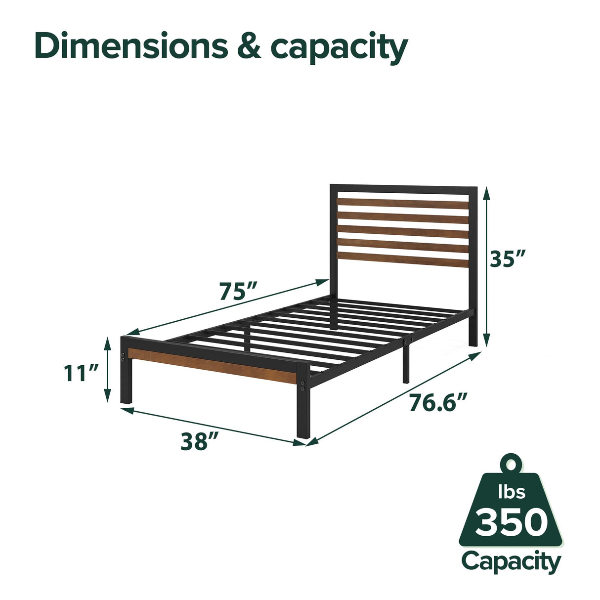 ZINUS Kai Bamboo and Metal Platform Bed Frame with Headboard, No Box Spring Needed, Easy Assembly, Twin, Brown Zinus
