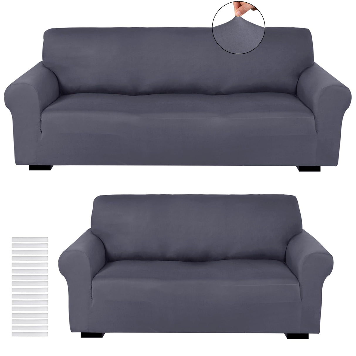 Peryiter 2 Pcs Loveseat Covers Slipcover Set for Couch Furniture Covers for Living Room Sofa Arm Chair, Form Fit Stretch, Wrinkle Proof, Furniture Protector(Dark Gray,Milk Silk) Peryiter