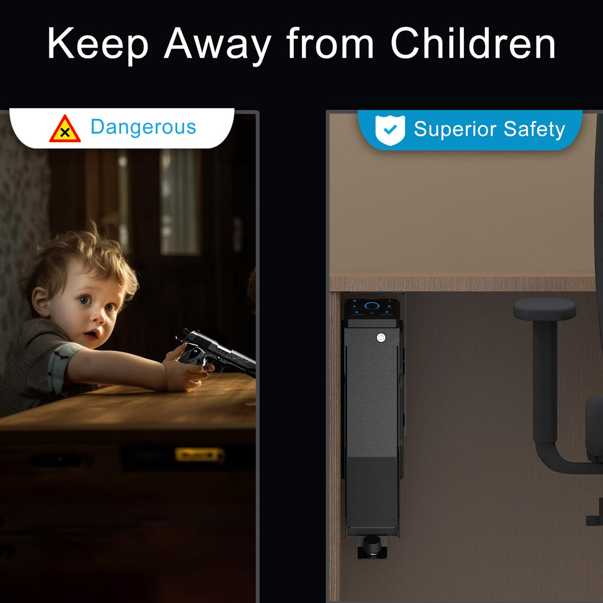 VERPROOF Biometric Gun Safe for Handgun Drop Down Pistol Safe, Smart Pistol Safe with Fingerprint, PIN Code, Key Access for Nightstand, Desk, Bedside, Low-Vis Mode, Type-C Power VERPROOF