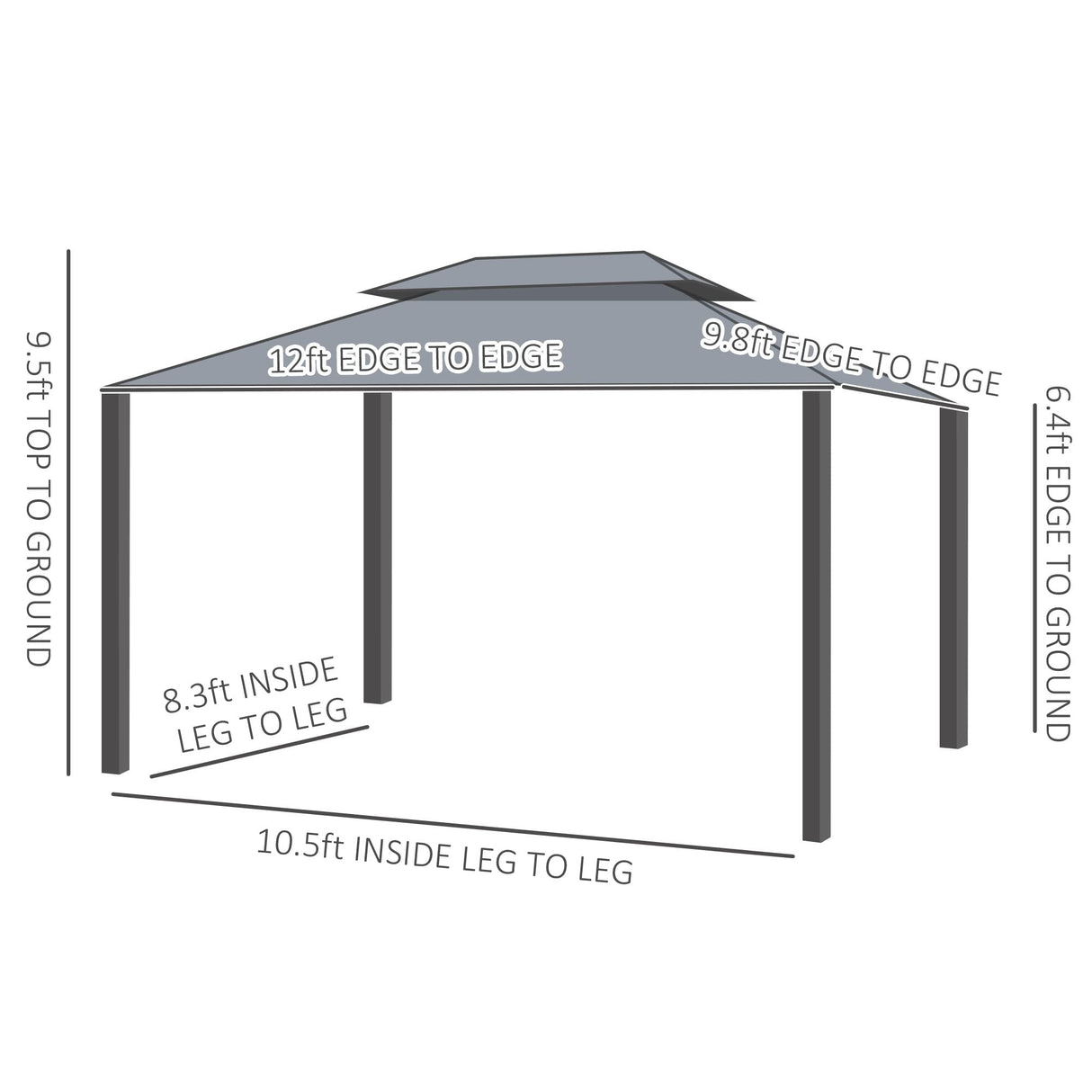 Outsunny 10' x 12' Hardtop Gazebo with Curtains and Netting, Permanent Pavilion Metal Double Roof Gazebo Canopy with Aluminum Frame and Hooks, for Garden, Patio, Backyard, Charcoal Gray Outsunny