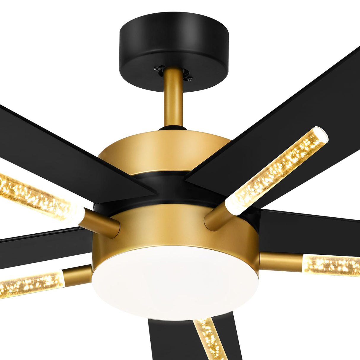 YITAHOME 60 Inch Ceiling Fan with Light and Remote, 5 Blades with Crystal Rod Design, Modern Chandelier Ceiling Fan with Reversible Quiet Motor, Indoor Ceiling Fan with 3 LED Colors, Black&Gold YITAHOME