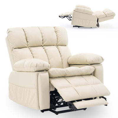Zuacs Big Tall Man Lay Flat Recliner with Massage Heat, Extra Wide Power Lift Recliner Chair for Elderly,Adjustable Headrest,Extended Footrest, USB Ports,Type C,Hidden Cup Holders,Storage Boxes,Beige