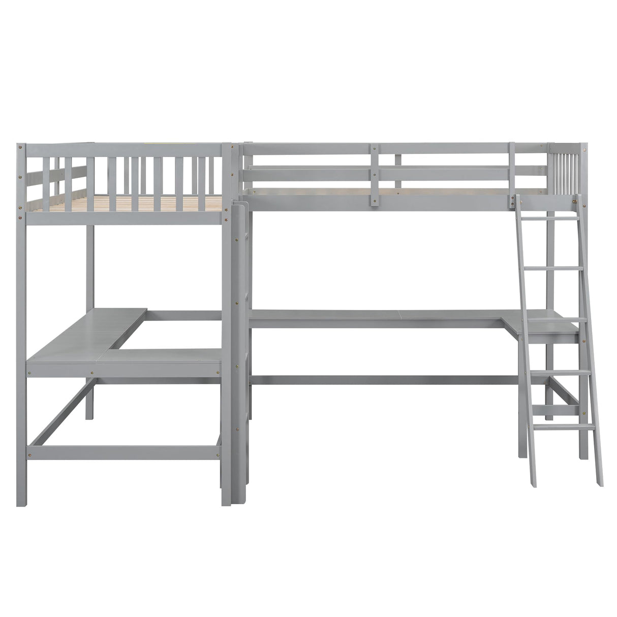 CITYLIGHT Twin Size L-Shaped Loft Bed with Built-in Desks – Grey, Perfect for Kids and Teens CITYLIGHT