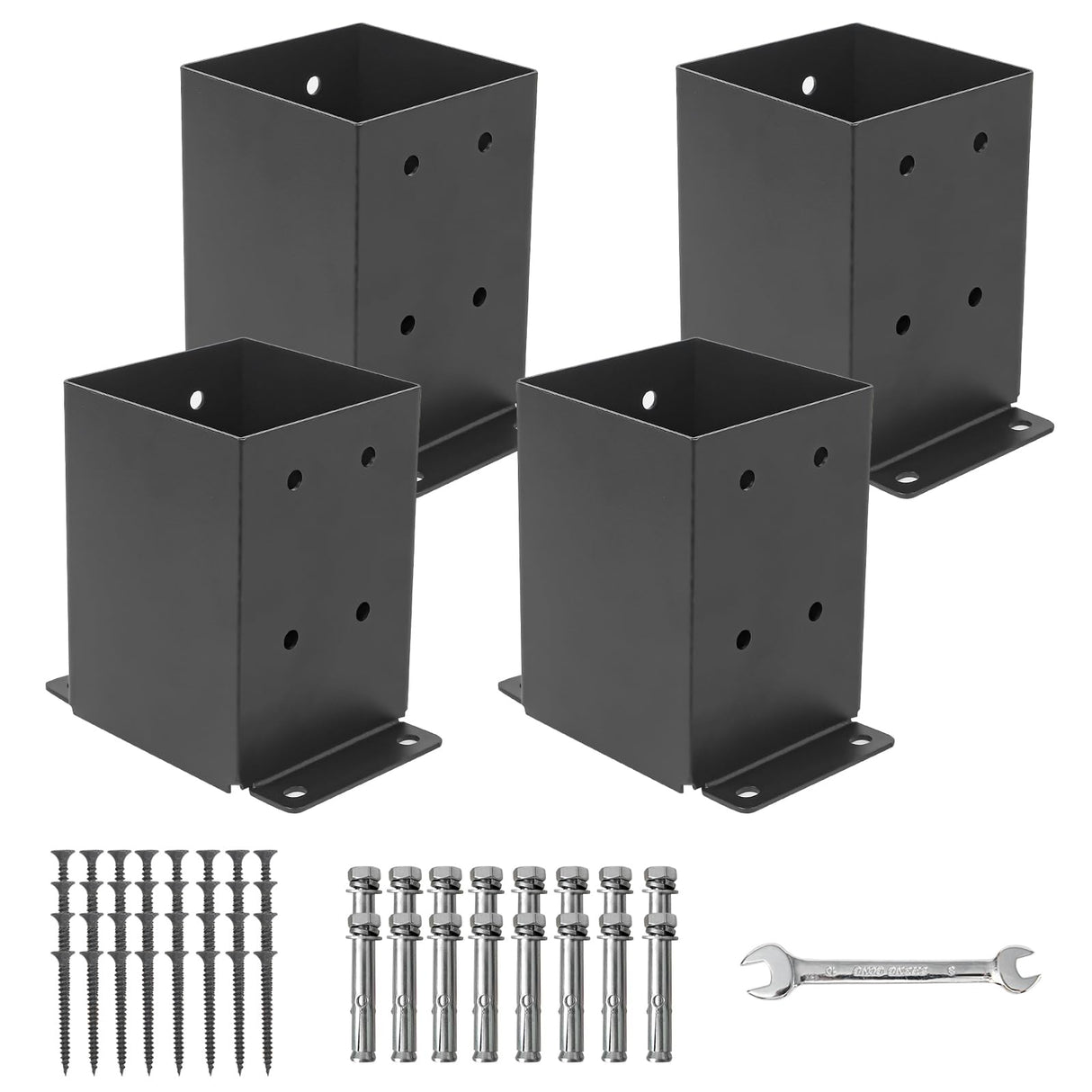 Nrspp 4x4 Post Base 4 Pcs,(Inner Size3.5"x3.5")Wood Fence Pergola Post Bracket , Black Powder Coated Post Anchor,Deck Post Base Support Base Plate Pergola Brackets Fence Kit Nrspp