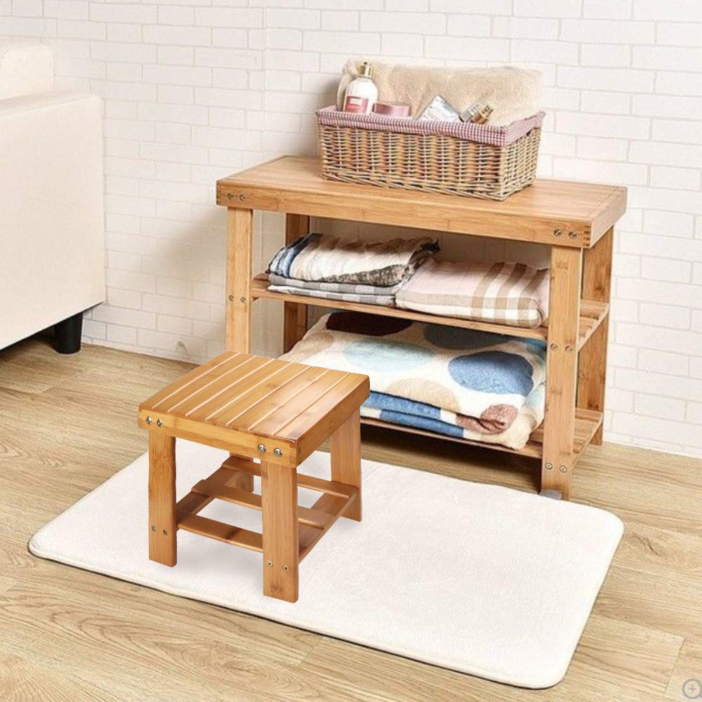 STARVAST Small Bamboo Step Stool for Kids, 10 inch High Multi-Functional Wooden Stool Seat Foot Rest Ideal for Entryway Foyer Hallway Garden STARVAST
