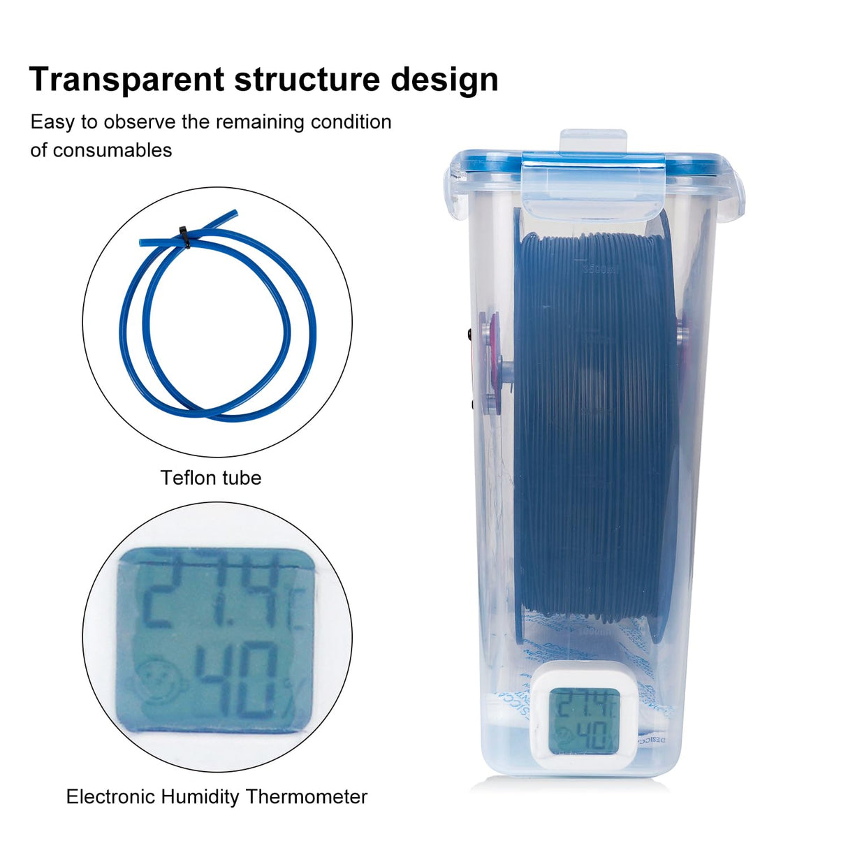 Kingroon Filament Dryer Box with PLA+ Black Filament, 3D Printer Filament Dry Box Keeping Filament Dry During 3D Printing 4L Compatible with 0.5/1KG PLA Filament and PETG TPU ABS Material POJECITY