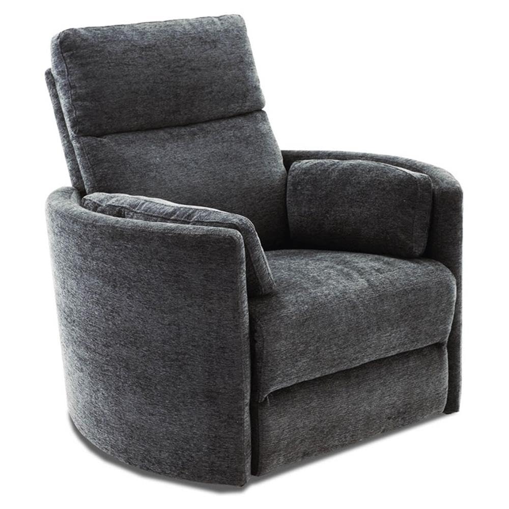 Pemberly Row Polyester Fabric Power Swivel Glider Recliner in Black with USB Charging Ports and 2 Comfort Pillows for Living Room Pemberly Row