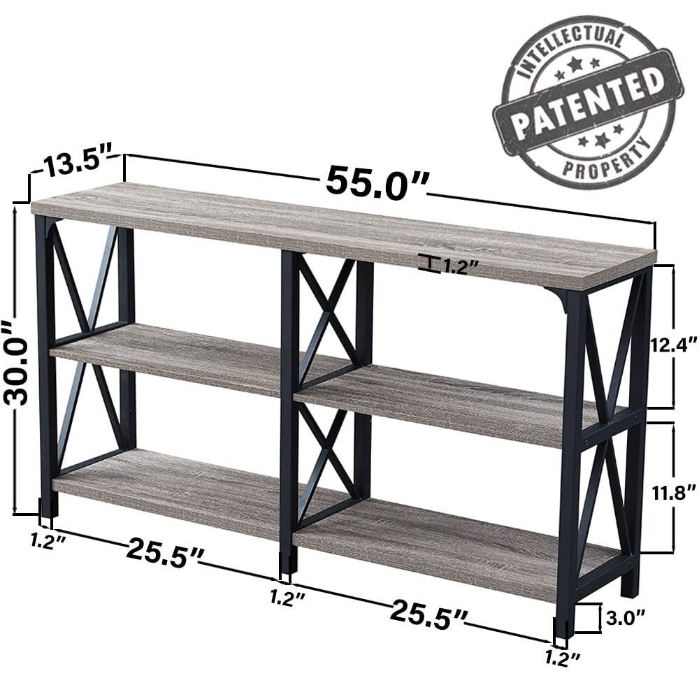 LVB Rustic Sofa Table, Farmhouse Console Table for Living Room, Hallway entryway Table with Storage, Entry Table for Foyer, Light Grey Oak, 55 Inch LVB