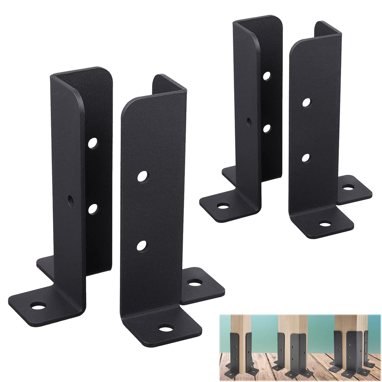 Wpbhk 4Pcs Adjustable Deck Post Anchor Base Brackets Fit 1.5x1.5,2x2,2x4,4x4 Post,Heavy Duty Reversible Wood Fence Post Base Brackets kit for Pergola Railing Mailbox Wpbhk
