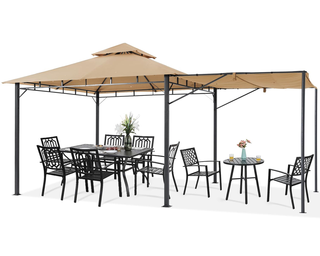 MASTERCANOPY 11 x 11 Patio Gazebo with Extra Side Awning Outdoor Gazebo for for Backyard Garden Lawn,Beige MASTERCANOPY